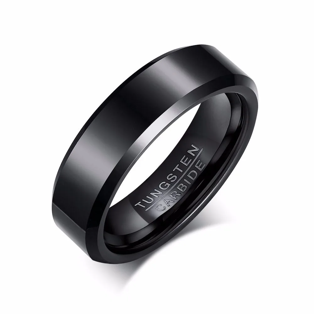 

6mm Beveled Black Tungsten Wedding Band for Men Ring