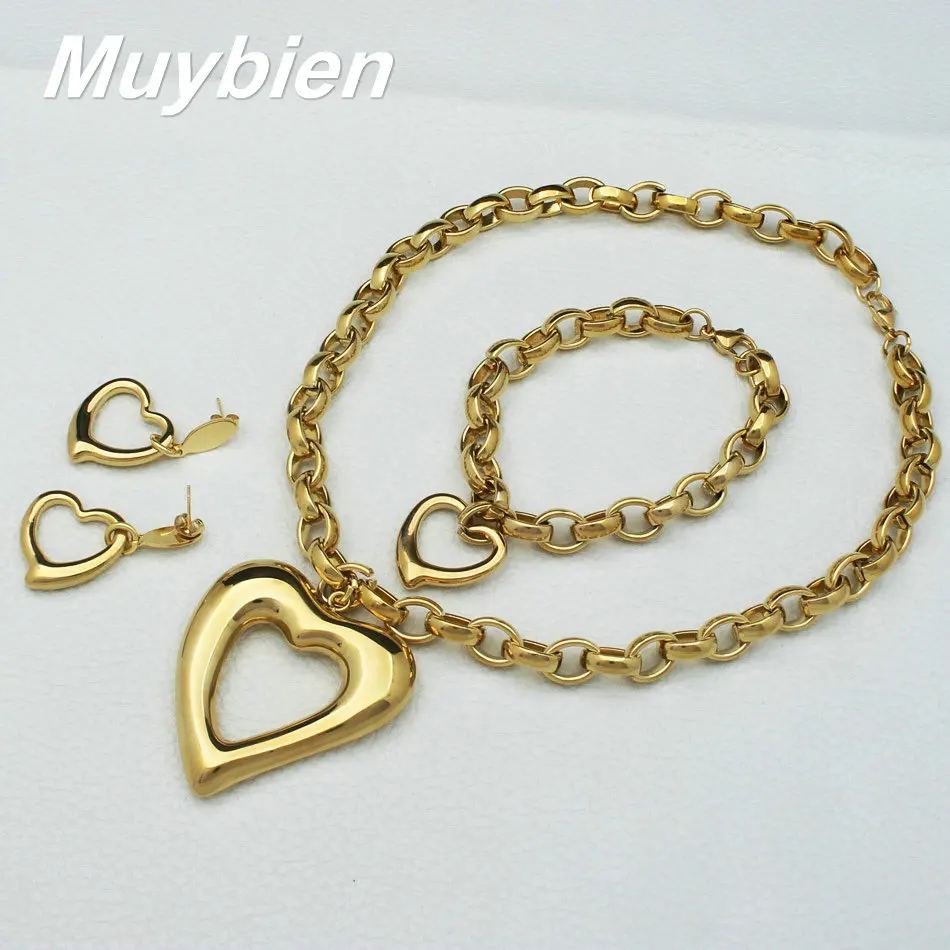 Newest Fashion Jewelry Stainless Steel Sets Heart Pendant Necklace Earrings For women &amp girls SFXJBDDC | Украшения и