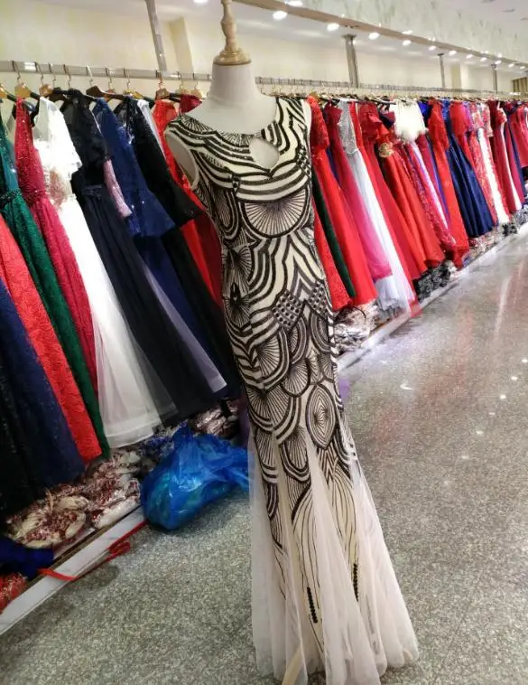 BANVASAC 2019 O Neck Sequined Sleeveless Mermaid Long Evening Dresses Elegant Party Tulle Open Back Prom Gowns | Свадьбы и торжества