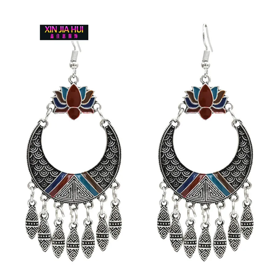 New Pattern Restore Ancient Ways Earring Posimi Second Nation Wind Personality Concise Lotus Leaf Tassels Earrings Ornaments | Украшения и