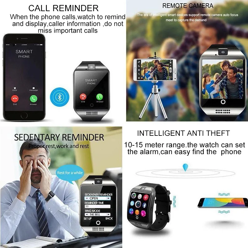 Новые смарт часы Q18 для мужчин с sim картой Bluetooth телефона спортивные Синхронизация