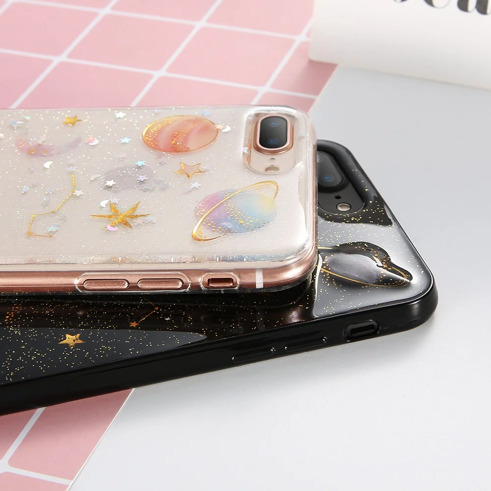 Чехол KISSCASE Bling Glitter Planet для iPhone X 8 5 7 6s 6 Plus мягкие силиконовые чехлы из ТПУ с