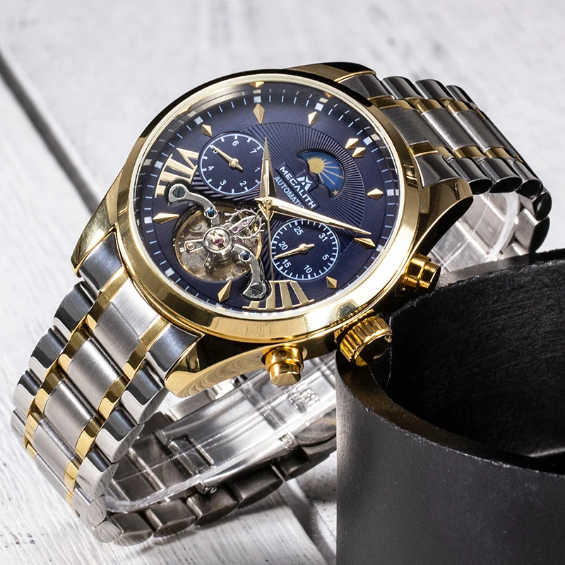 MEGALITH Лидирующий бренд Роскошные мужские часы спортивные автоматические