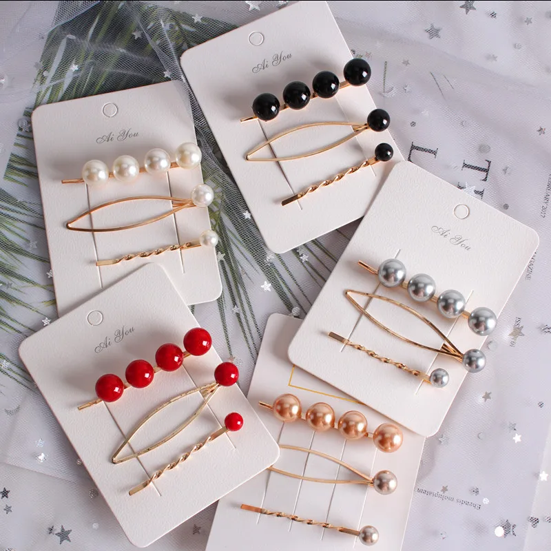 

Hot Sale New 2PCS/3PCS/4PCS Unique Heart Beautiful Pearl Women Golden Hair Clips Wedding Party Girls Hair Accessories