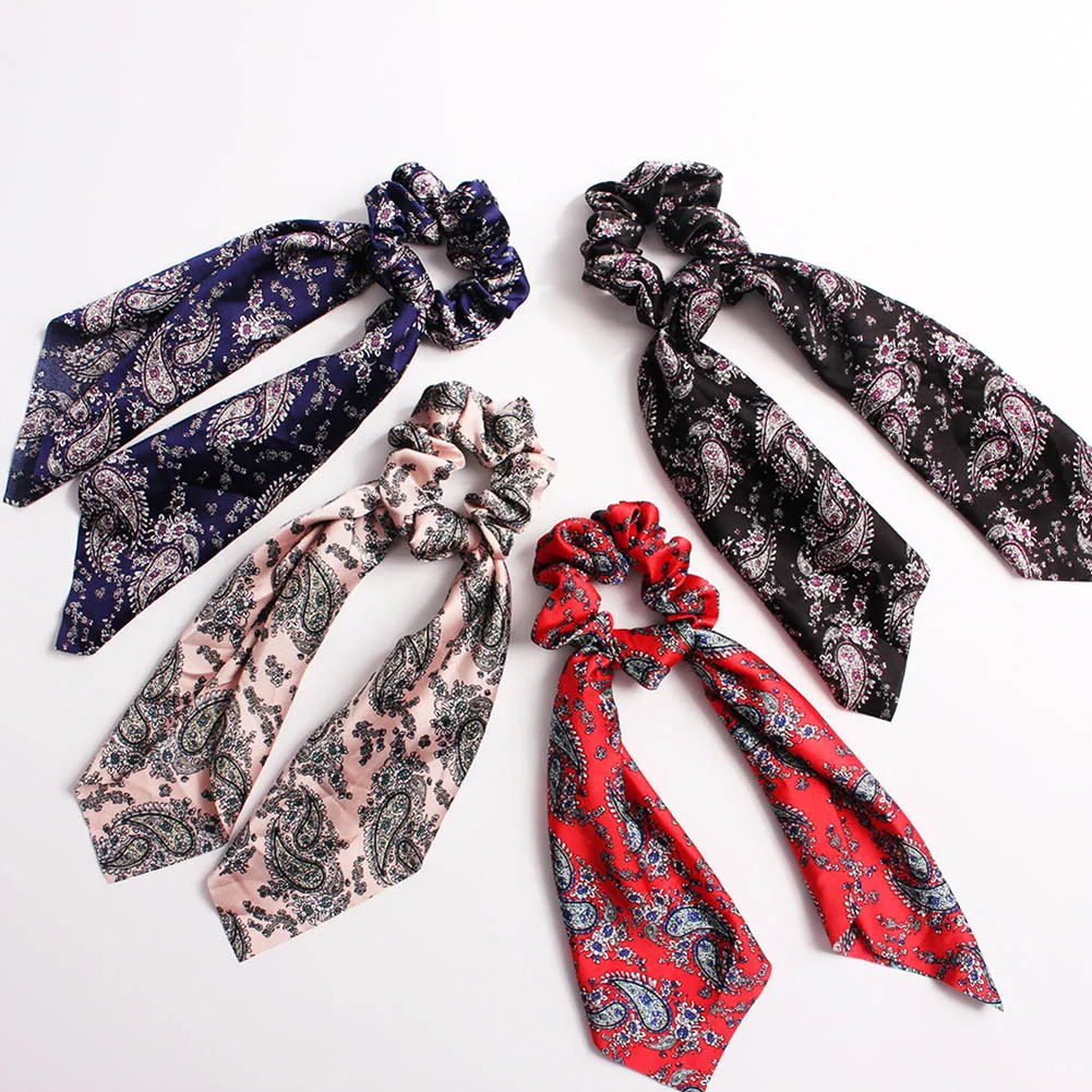 

Hot Sale Floral Print Scrunchie Women Hair Scarf Bohemia Elastic Hair bands Bow Hair Rubber Ropes Girls Hair Tie Accessories