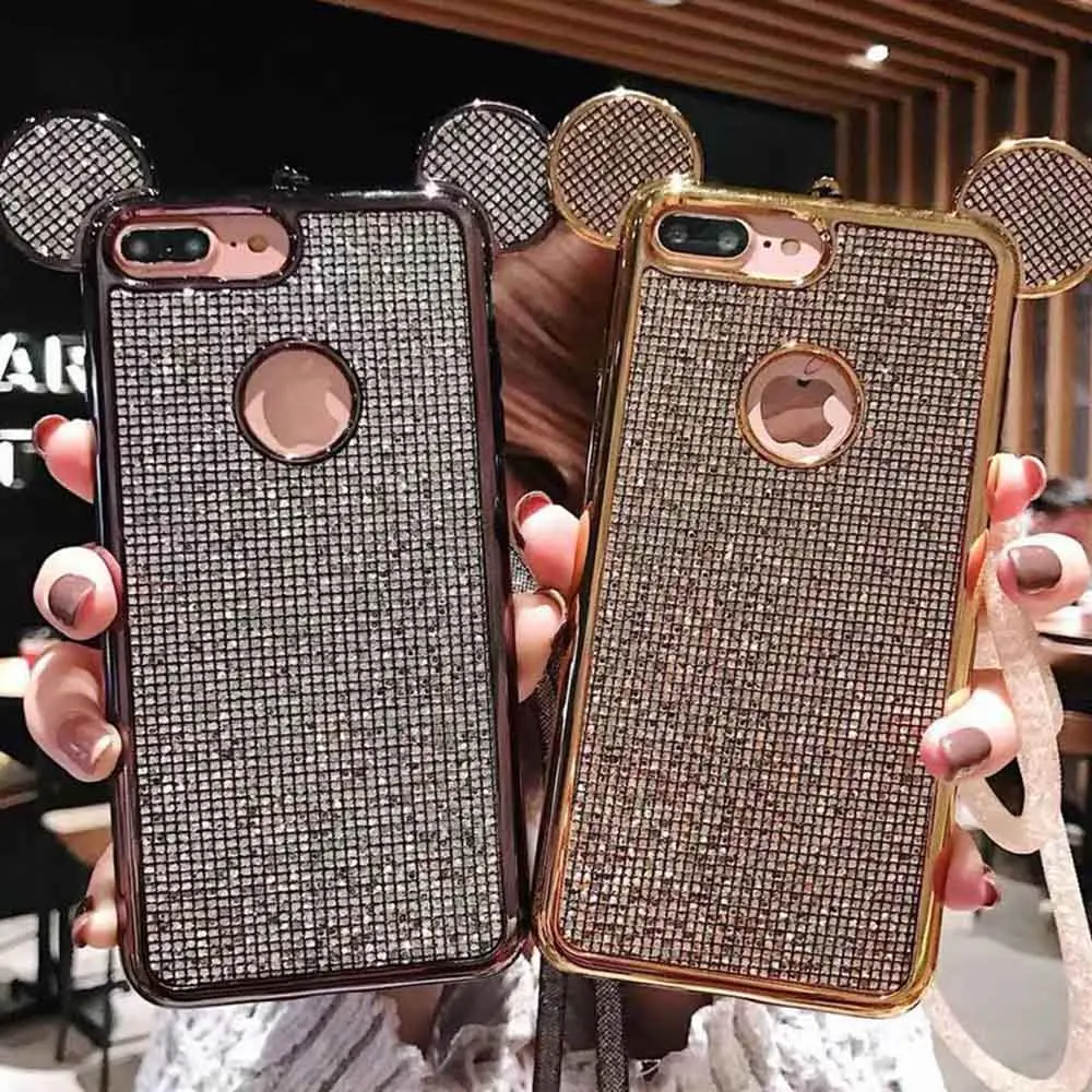 KISSCASE Soft TPU Phone Case For Samsung Galaxy S7 Edge 3D Glitter Mouse Ear Back Cover S8 S9 Plus Cases |