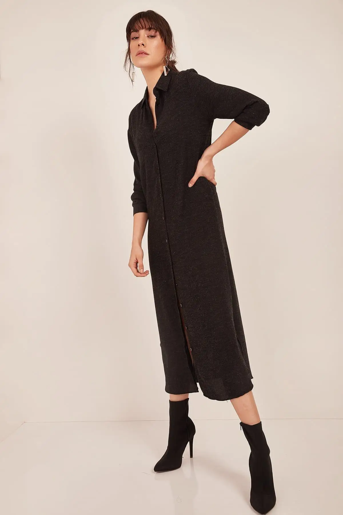 Ola Women Anthracite Wool Viscose Shirt Dress ELB-19000033 | Женская одежда