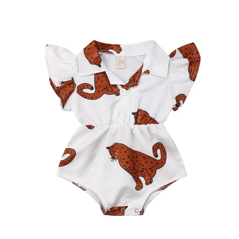 

2019 Kids Baby Girls Cartoon Fly Sleeve Flower Blouse Bodysuit Jumpsuit Outfit Clothes Summer Hot Heart Bodysuit One-piece 0-12M
