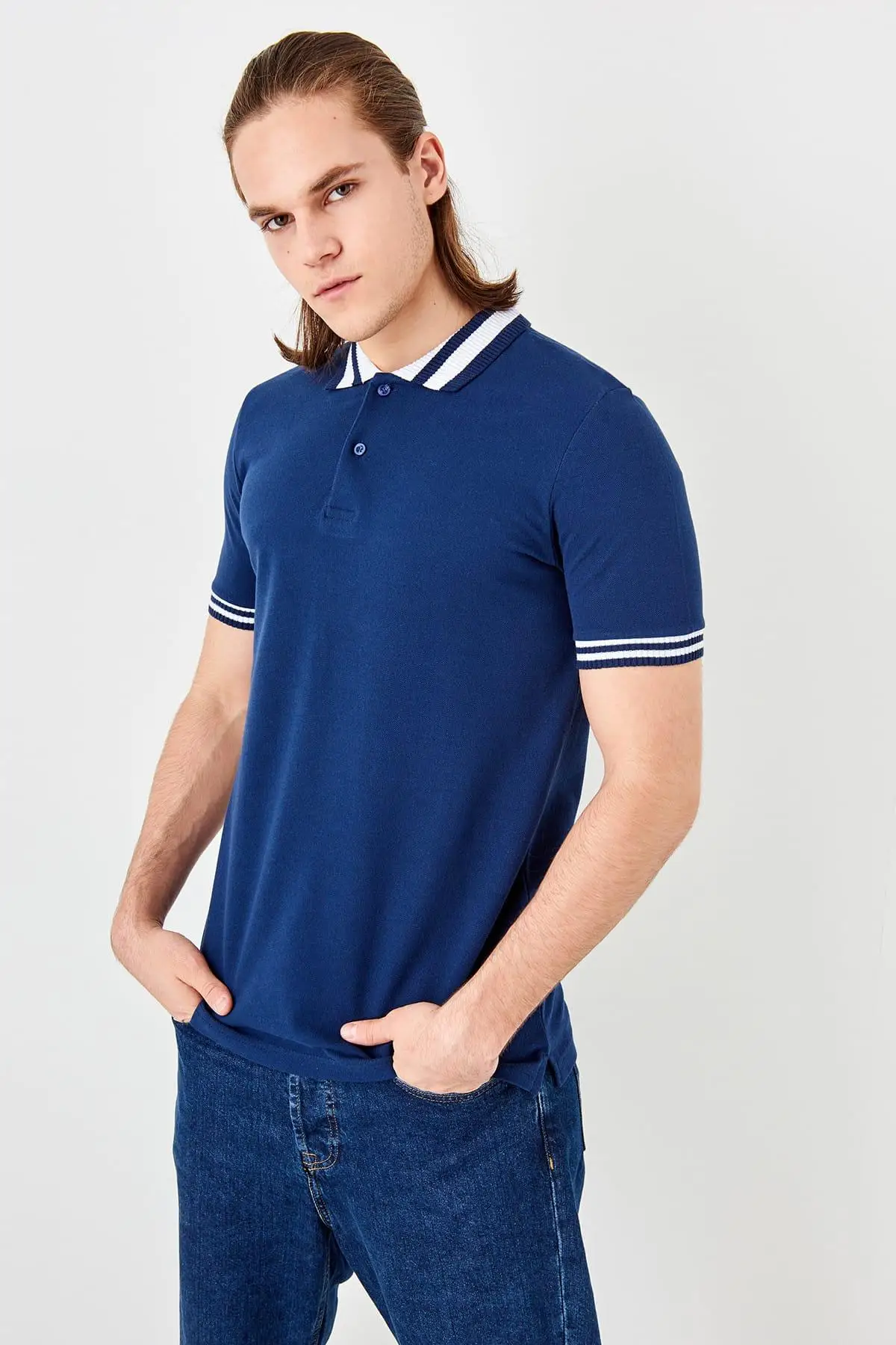 Trendyol Новый Saks мужской воротник Detaylı поло футболка TMNSS19QA0026 | Женская одежда