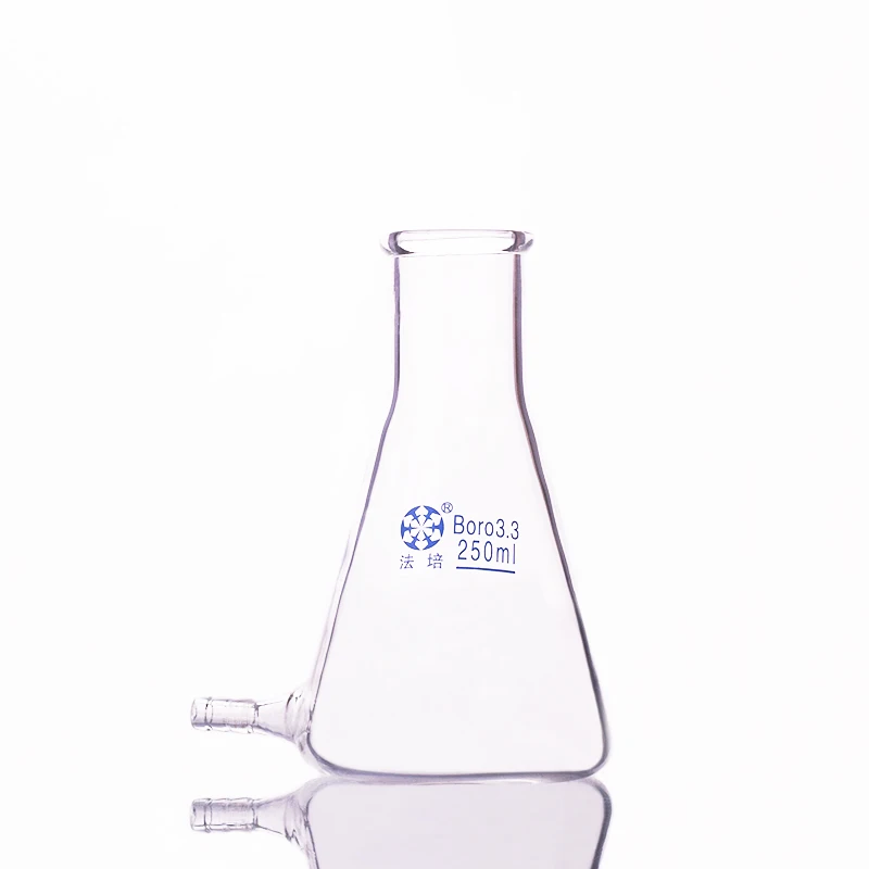 Filtering flask with Lower tube,Capacity 250ml,Triangle flask with tubules,Lower tube conical flask
