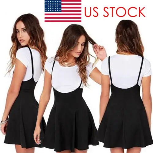 

Women Mini Suspender Skater Skirt High Waisted Pleated Adjustable Strap Skirt Ladies Solid Mini Skirts Female Clothing
