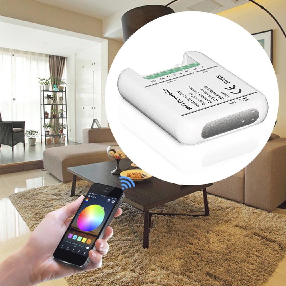 DC 12-24V RGB Controller Remote Multiple Modes WIFI 5 Channels Color Control Light Timing LED Strip Smartphone Music Activation | Лампы и
