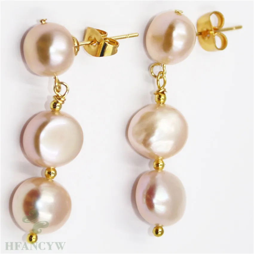 11-12mm Pink Baroque Pearl Earrings Ear Stud AAA Wedding Luxury Real Cultured Party Women Accessories Classic Flawless | Украшения и