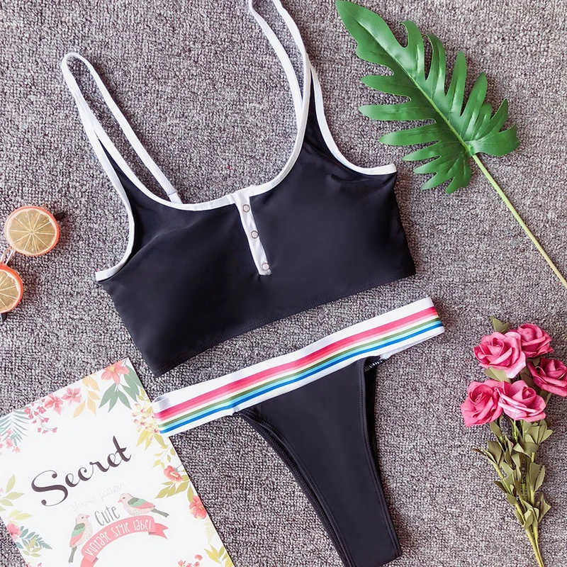 Сексуальный женский купальник в полоску пуш-ап с подкладкой укороченный топ