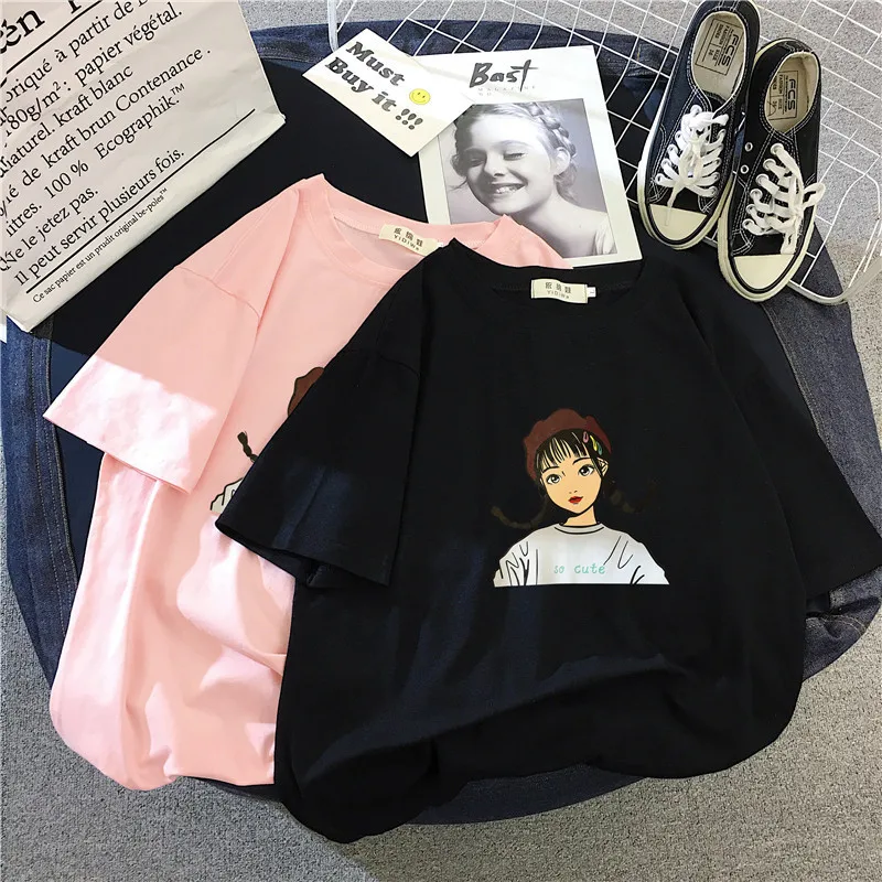 Новая модная женская футболка на весну-лето с принтом для девочек короткий рукав