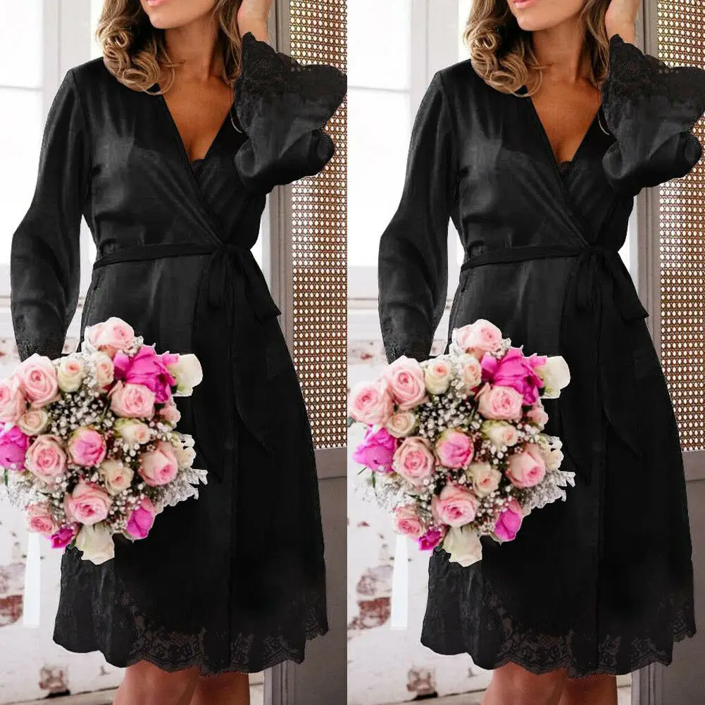 2019 New Sexy Lingerie Women Lace Print Robe Dress Babydoll Nightdress Sleepwear Kimono | Тематическая одежда и униформа