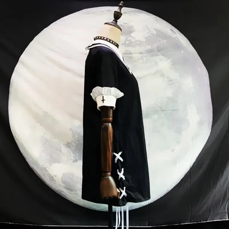 Летнее готическое короткое платье с принтом Луны для женщин черное школьное