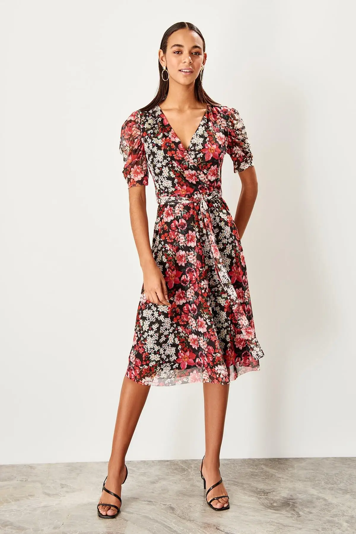 Trendyol Бургундия Shir detayli шаблон Тюль вязать платье TWOSS19LJ0262|Женские платья| |