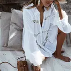 Женская летняя Свободная блузка, накидка, женская, с отложным воротником, с вырезами, саронг, купальник, кафтан, летняя пляжная одежда, кружево, вязание крючком