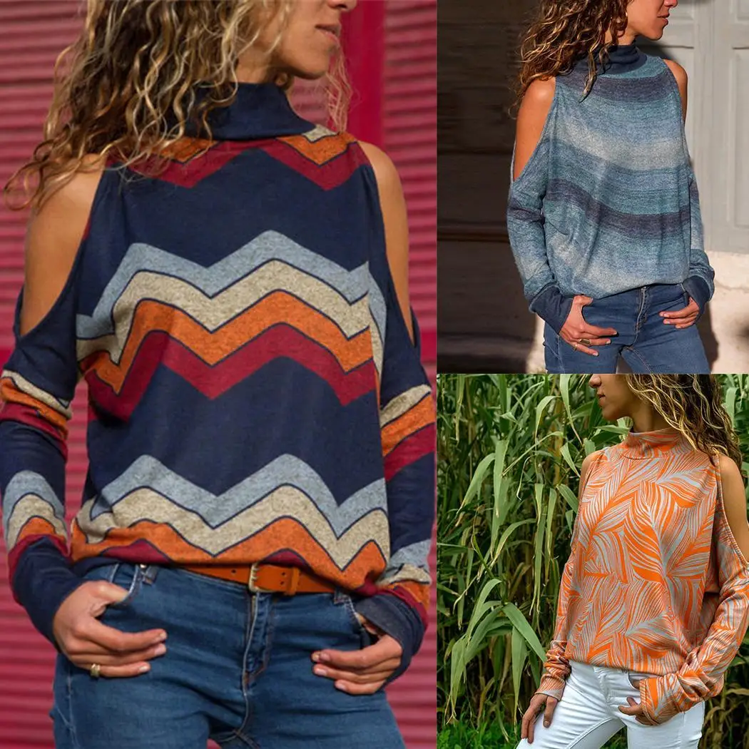 Women Casual Pullover Long Sleeve Off Shoulder Loose Regular Spring Autumn Winter Floral Sweatshirt Top | Женская одежда