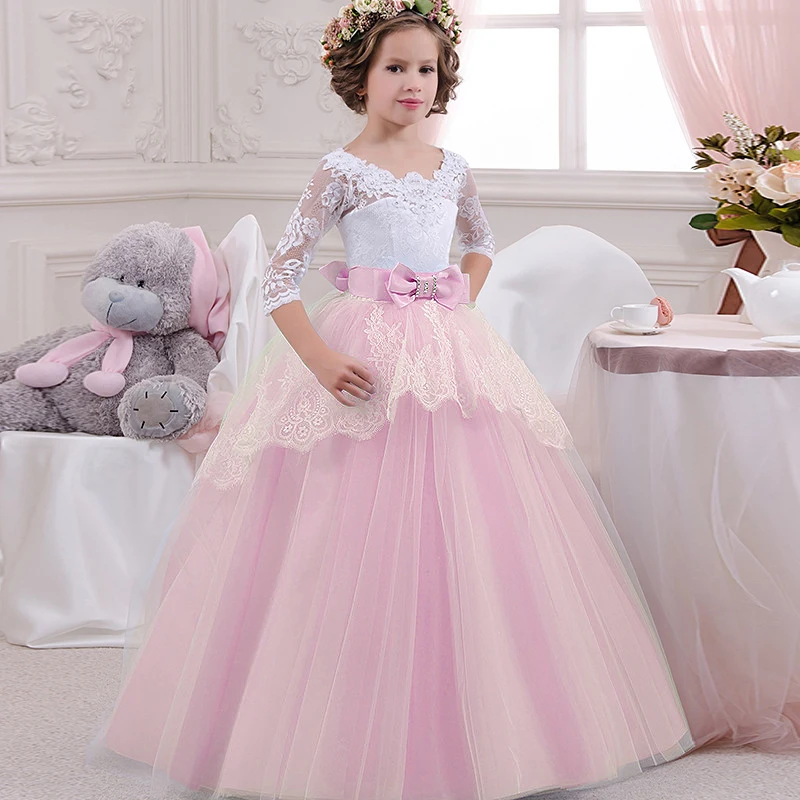 Backless Elegant Girls Dress For Weddings Girl Evening Long Lace Dresses Communion 2018 Pink Princess Pageant Party Gowns 6 14 Y | Детская