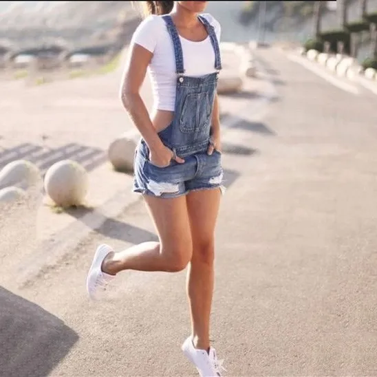 Женские джинсовые комбинезоны с дырками размера плюс повседневные шортами на