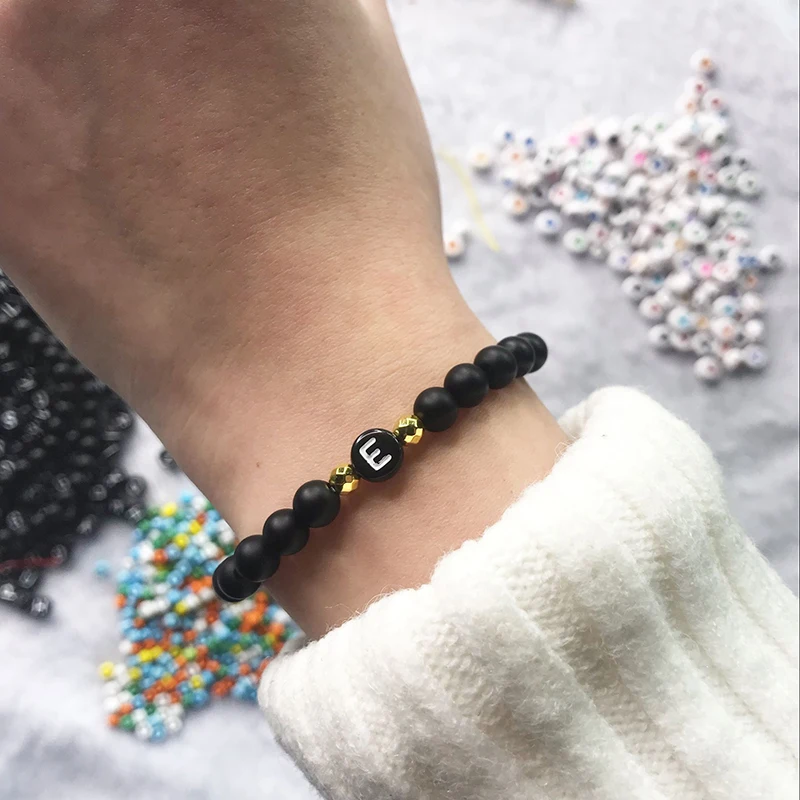 Мужской браслет с надписью черный матовый камень пара браслетов для женщин