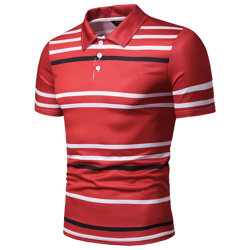 Мужская рубашка поло с коротким рукавом контрастная Повседневная приталенная в