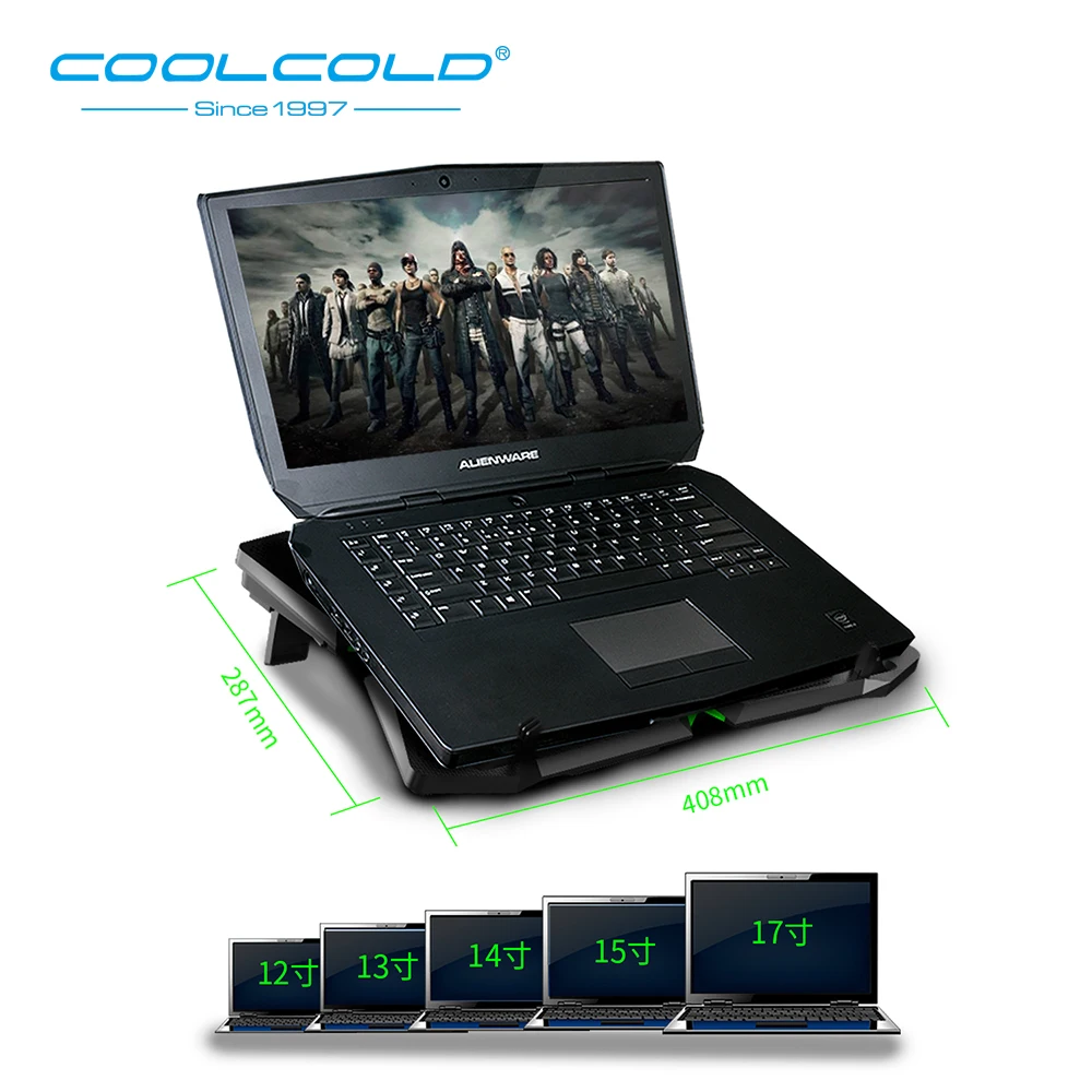 Охлаждающая подставка COOLCOLD для ноутбука бесшумная охлаждения с 5 светодиодными