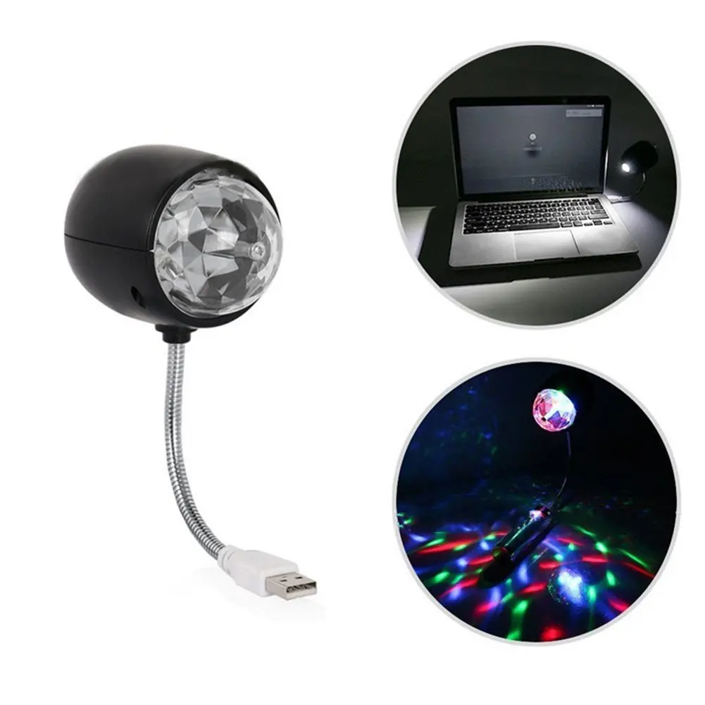 USB Disco Ball Lamp Rotating RGB Colored LED Stage Lighting Party Bulb with 3W Book Light Powered (Black) | Освещение