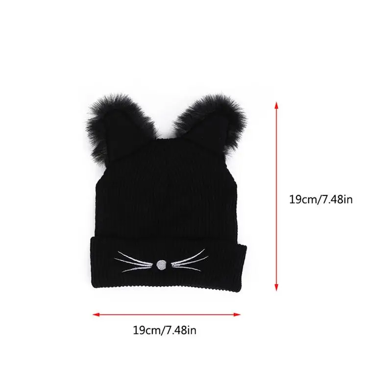 Warm Winter Hat Fashion Lovely Cat Ear For Women Harajuku Wool Knitted Hats Skullies Female Beanies Bonnet Faux Mink | Аксессуары для