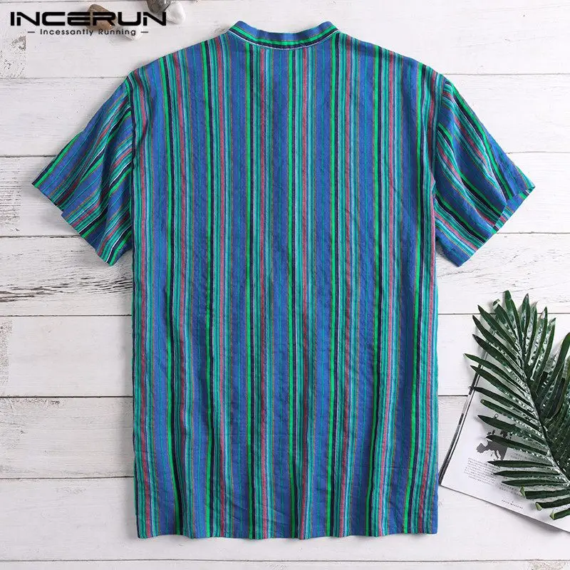 

Ethnic Male Tops Men Casual Shirts Short Sleeve Crew Neck Loose Stand Mandarin Collar Vacation Camisa Masculina Chemise Nepal