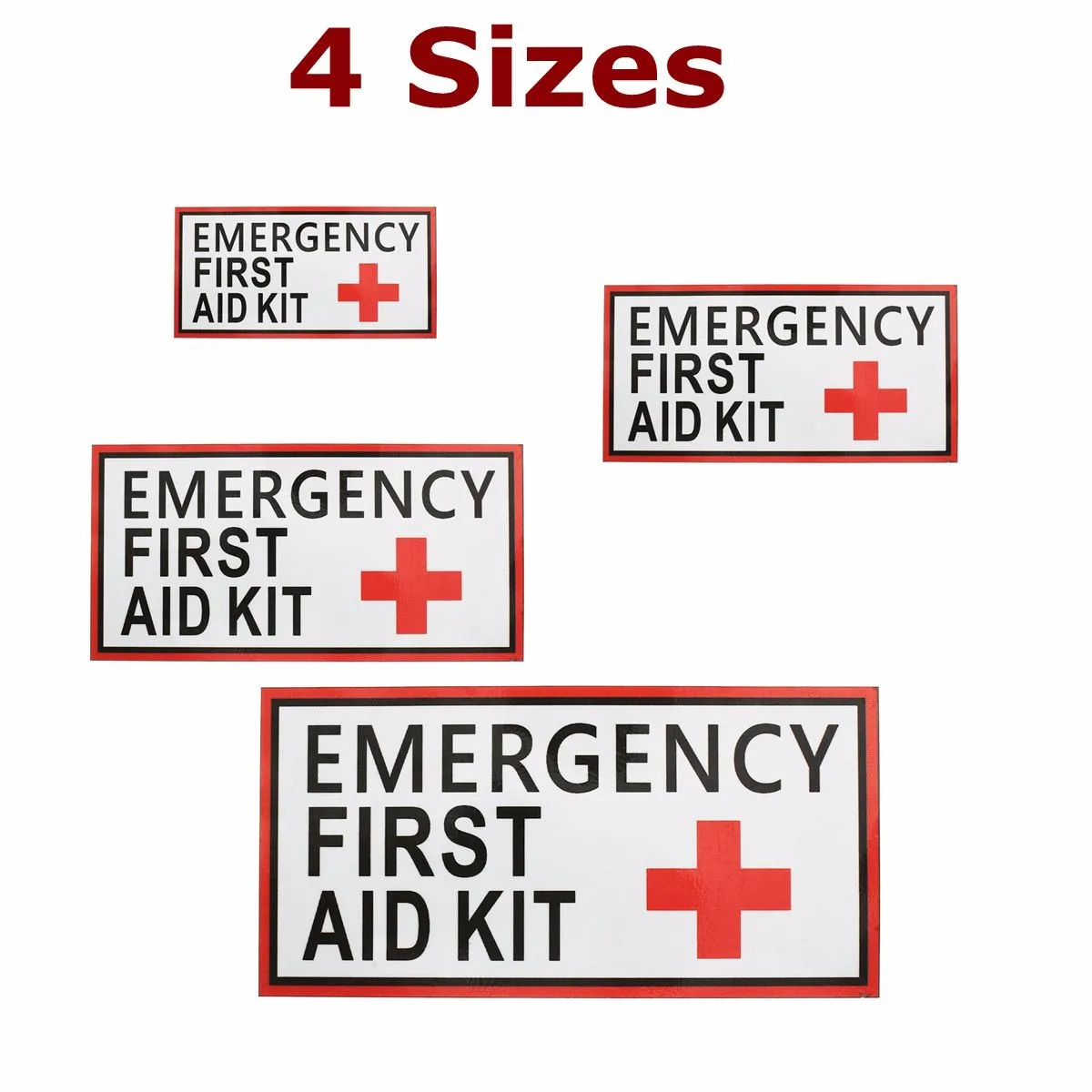 4 Size EMERGENCY FIRST AID Vinyl Sticker Label Signs Red Cross Health Safety 163x313mm 115x225mm 75x150mm 50x100mm|Наклейки на