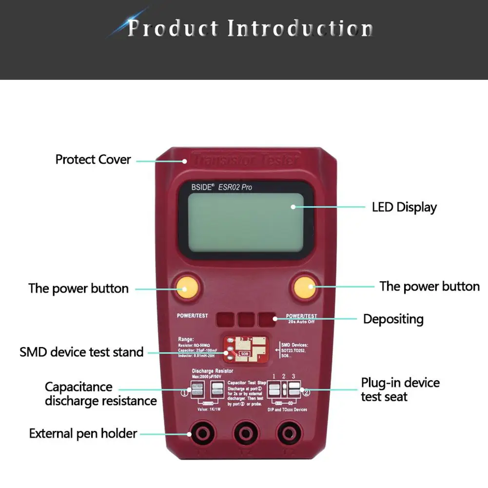 BSIDE ESR02 pro многоцелевой тестер транзисторов Диод Триод Емкость резистор метр