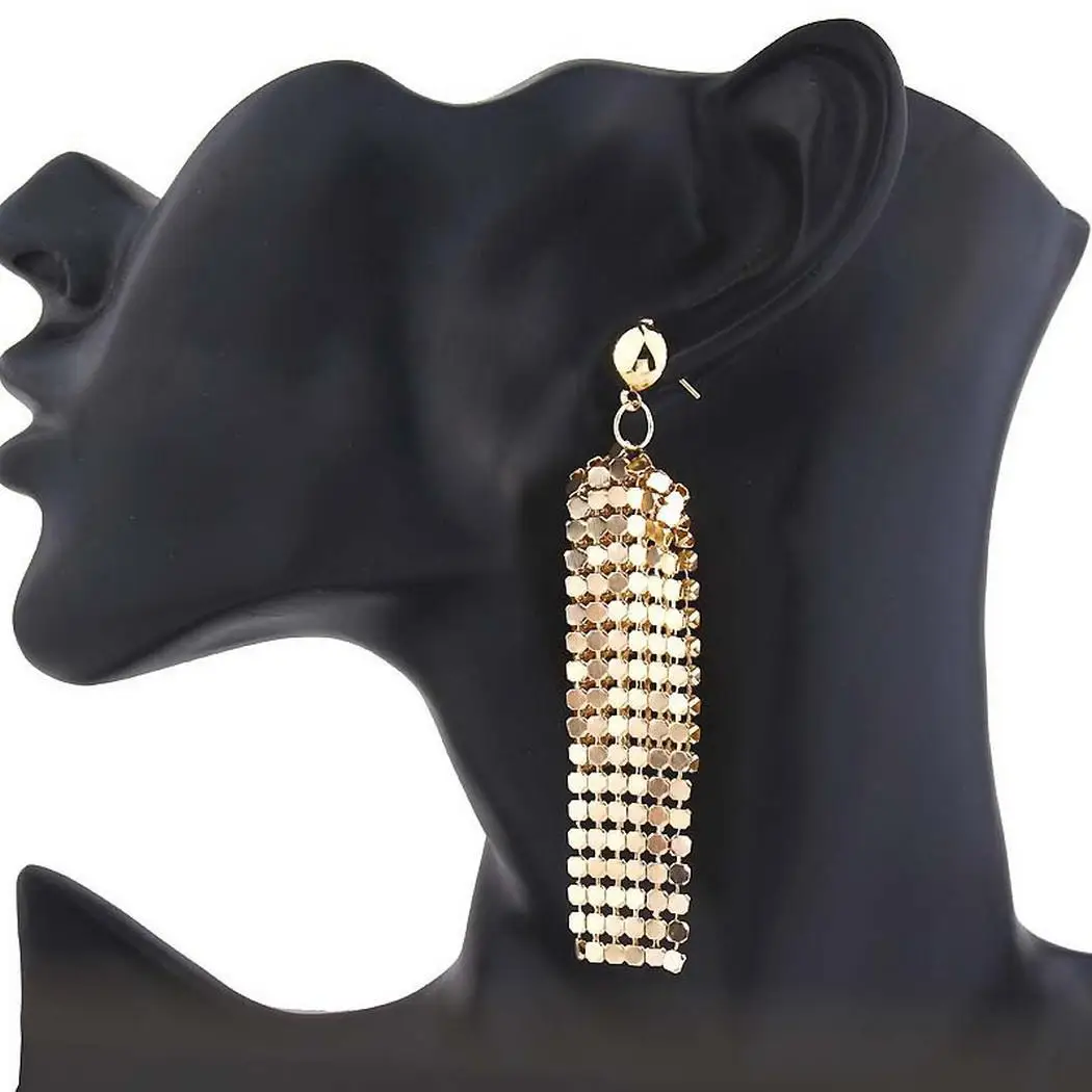 Women Jewelry Sequins Drop Earrings Long Earring Dangle Pair of Silver Gold Pierced Fashion | Украшения и аксессуары