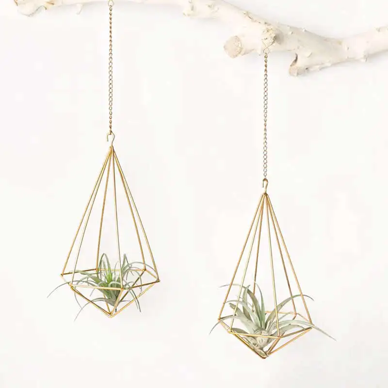 Hanging Air Plant Holder Modern Geometric Planter With Chain Tillandsia Container Himmeli Wall Decor Gold | Дом и сад