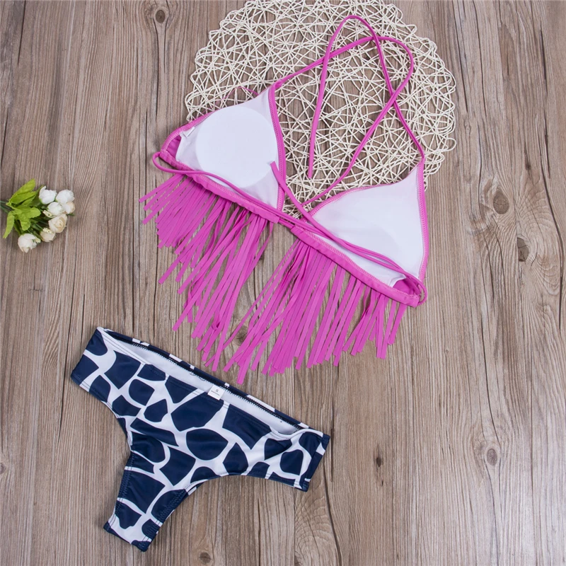 

Tassel Swimwear Halter Bikini Set Women Swimsuit Bandeau Bikini Fringe Biquini Brazilian Bathing Suit Girls Swimwear biquine
