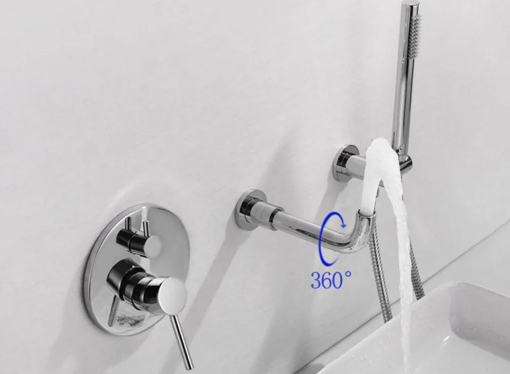 

Long Spout Bathtub Faucet Wall Mounted Bathroom Basin Mixer Hand Shower Head Bath & Shower Faucet