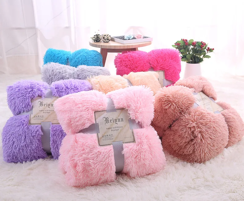 

Fluffy Plush Fleece Blankets for Bed Soft Throw Blanket Air Conditioning Manta Solid Bedspreads Cobertor Girl Wedding 48
