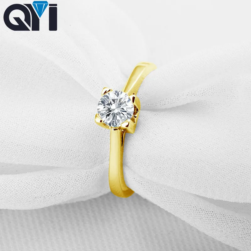 

QYI 1.25 Ct Women Jewelry 14K Solid Yellow Gold Rings Round Cut Moissanite Diamond Wedding Engagement Ring Jewelry Gift