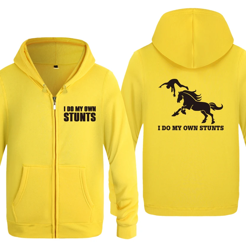 

I Do My Own Stunts - Stuntman Flying Off Horse Sweatshirts Men 2018 Mens Zipper Hooded Fleece Hoodies Cardigans