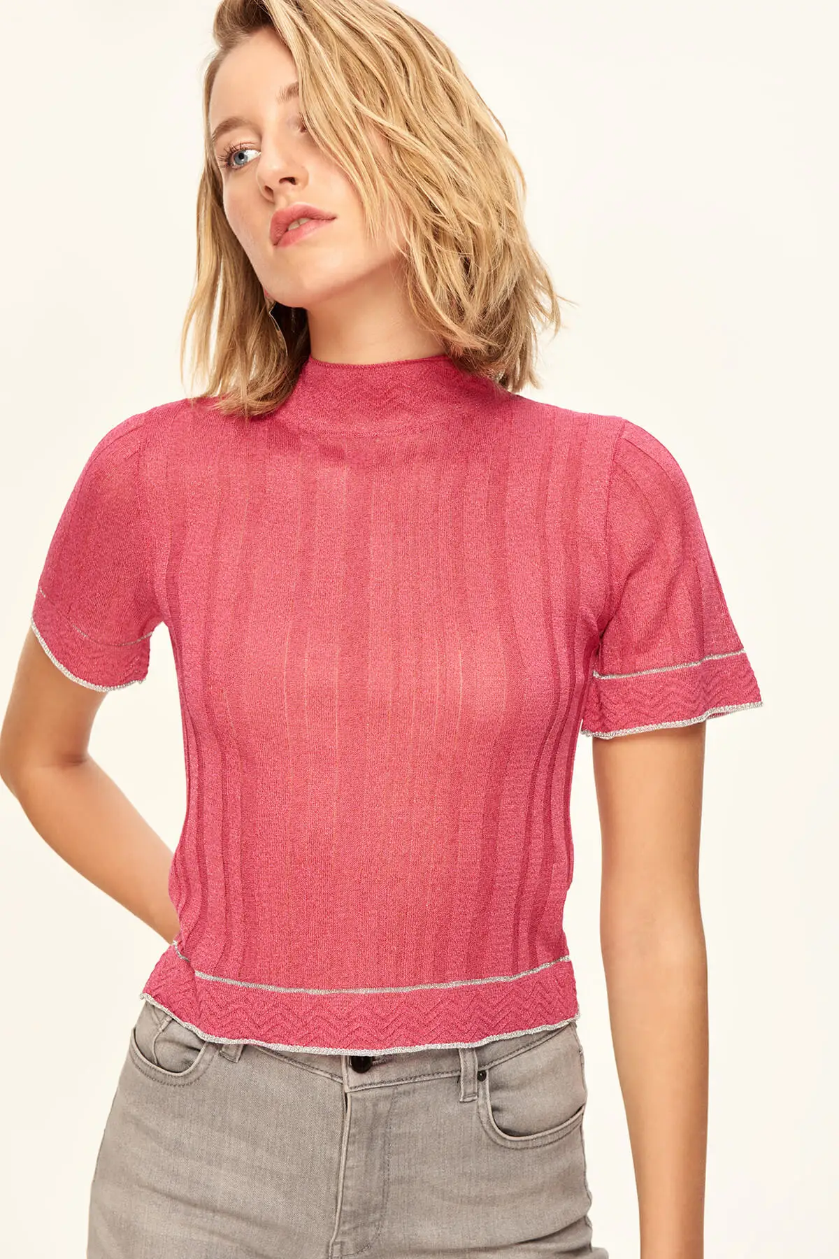 Trendyol фуксия Блестящий Трикотаж Свитер TOFSS18NV0003 |