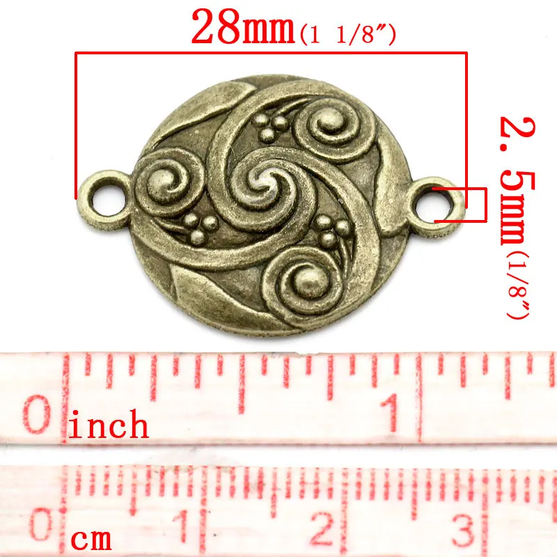 DoreenBeads коннекторы фурнитура круглая античная бронза узор резной 28x21 мм 30 шт (B23536)