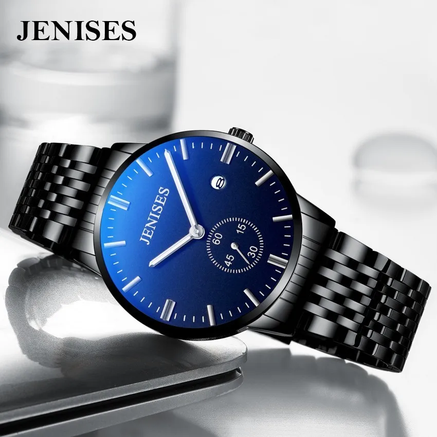 Мужские кварцевые часы из нержавеющей стали ультратонкие светящиеся