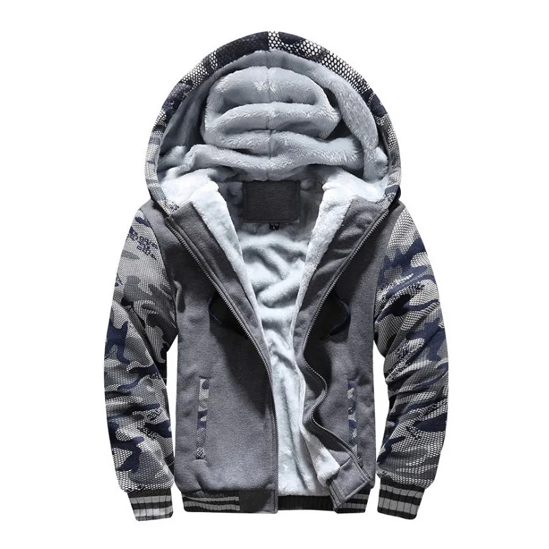

Winter Warm Men 2019 Sportswear Thicken Fleece Hoodie Sweatshirt Zipper Man's Camouflage Coat Cardigan Hoodies large size 5XL