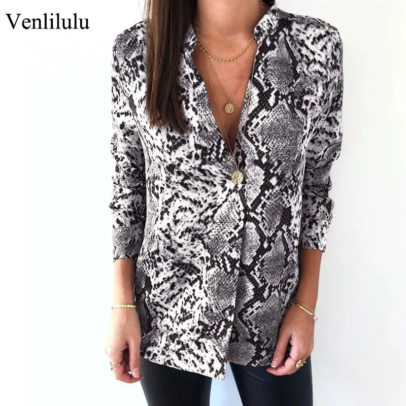 Женская блузка из змеиной кожи шифоновая Свободная с леопардовым принтом и