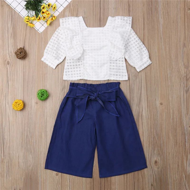 Одежда для маленьких девочек комплект с кружевными сетчатыми широкими штанами