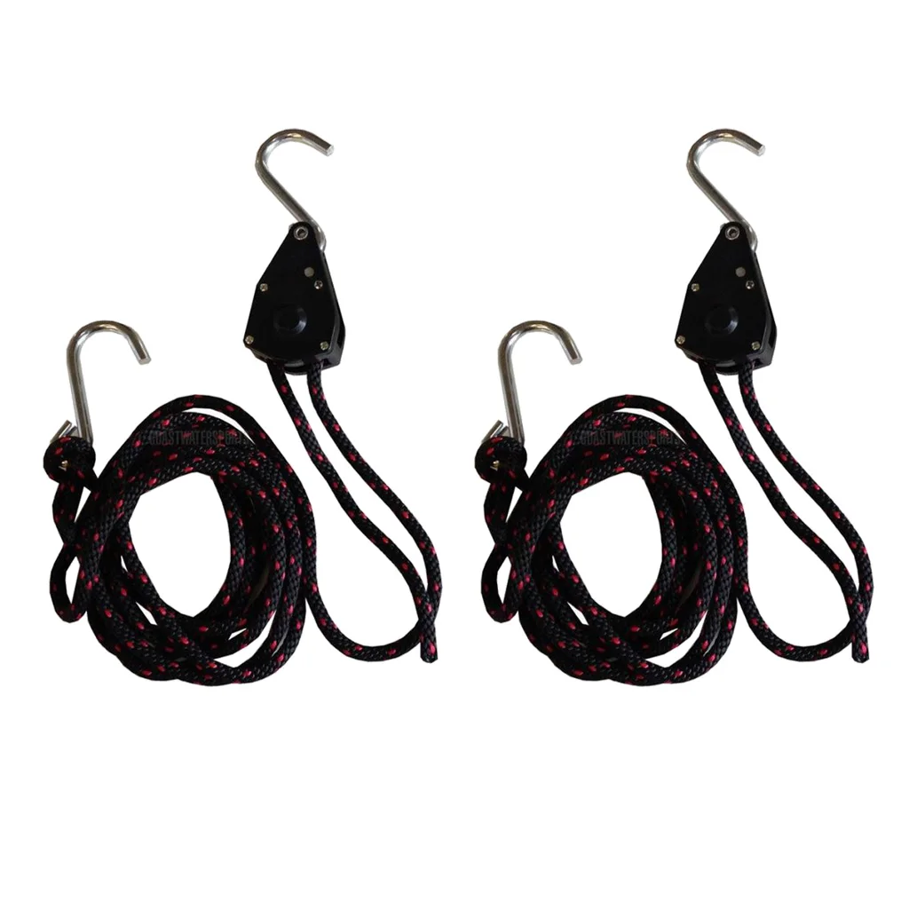 2 Pieces Black 8ft Rope Pull Ratchet Bow Stern Tie Down Strap Boating Canoe and Kayak Accessories | Спорт и развлечения