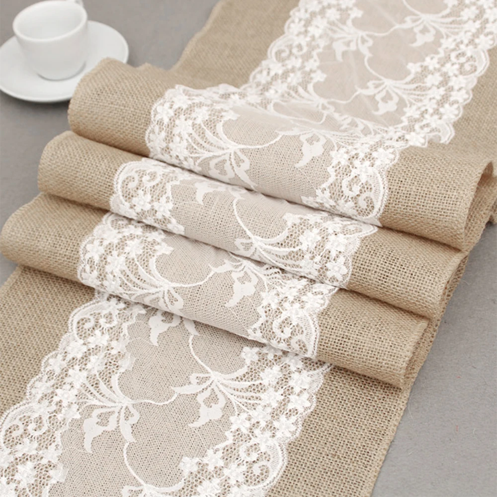 

Elegant Jute Table Runner Burlap Lace Table Cloth Wedding Party home Decoration Tablecloth table runners modern for dining table