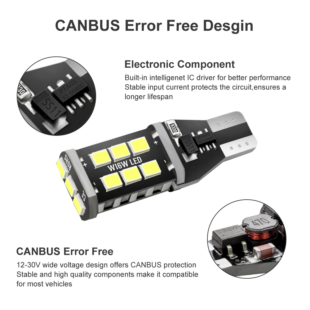 4 шт. T15 W16W светодиодный светильник 921 920 912 Canbus без ошибок запасной 2835 SMD 6000K белый
